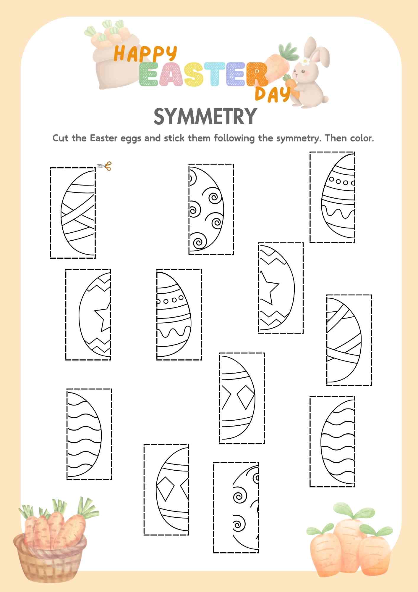 Easter Holiday Color and Cut Symmetry Activity for Kids Downloadable